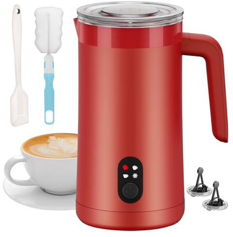Ovetedot Montalatte Elettrico, 400 ml, Caldo e Freddo, Rosso | Multifunzione 4 in 1, uso domestico e in ufficio, spegnimento automatico, controllo della temperatura
