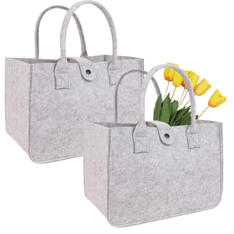 GIDWRIY 2 PCS Borsa in Feltro 30 X 20 X 18 CM,Sacchetti Regalo in Feltro,Borse in Feltro Porta Legna,Borsa per la spesa pieghevole,Borse Shopper,Sacchetti Porta Oggetti Riutilizzabile per Viaggio