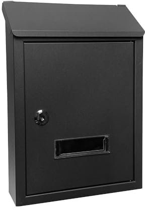 VoltShine Cassetta postale in acciaio zincato nero 30 x 21 x 7 cm, con serratura a cilindro e coperchio antipioggia, ideale per ricevere corrispondenza in modo sicuro.