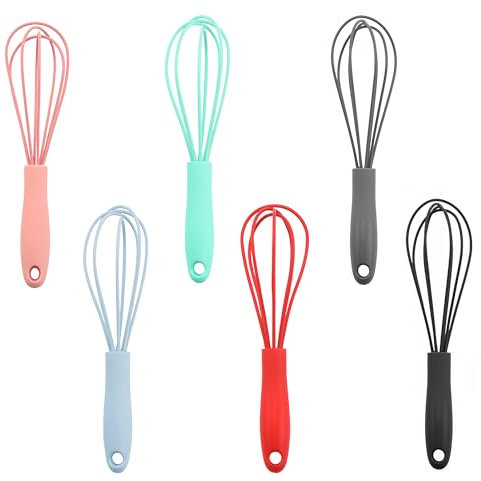 7PCS Colourful Silicone Mini Whisks Set - 6 Heat-Resistant Non-Scratch Balloon & Dough Whisks for Baking, Non-Stick Pans(6 Vibrant Colours)