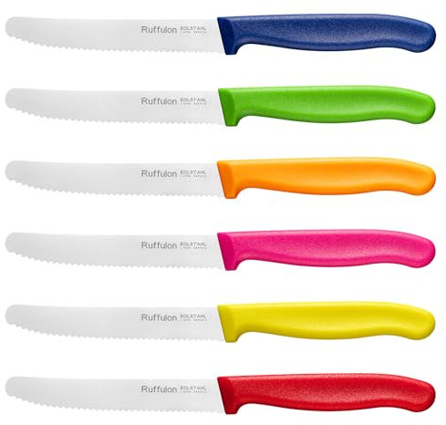 Ruffulon Colourful Utility Knife 6 Piece Set, Serrated Knives, Durable Tomato Knife, Serrated Edge Kitchen Knifes, Easy Clean Vegetable Knives