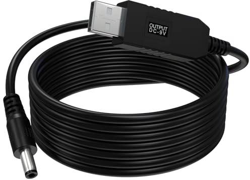 DC 5V to DC 9V USB Cable Step Up Converter Cable Power Supply USB Cable with DC Jack 5.5 x 2.1mm, USB DC 9V Charging Cable for Toys,Camera,Monitor,Table Lamp,LED Light Strip, Router (Tip Negative)