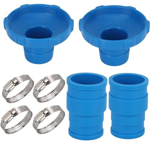 BOXOB 8pcs Pool Vacuum Hose Adapter Kit, Blue Pool Skimmer Hose Connector Fittings with Clamps Parts Compatible with Intex Above Ground Swimming Pool Pumps Accessories