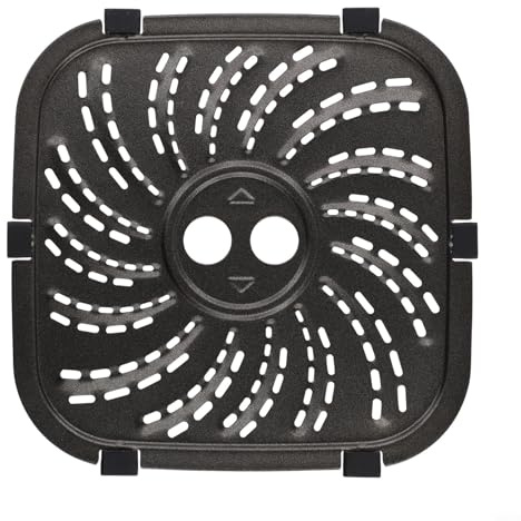 Honseadek Air Fryer Grillplatte Carbon für Stahl Ersatzschale mit Laschen für Vortex für Pro Air Fryer Plus spülmaschinenfest, inklusive 6 Gummilaschen, schwarz (22 x 22 cm)