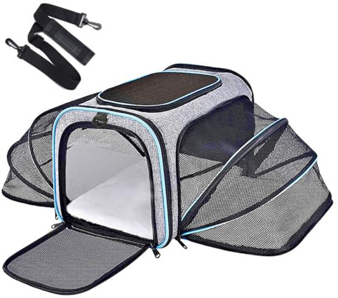 GardenSkill Expandable Pet Carrier Bag for Cats & Small Dogs | Airline Approved Cat Carrier with Multiple Mesh Windows | Soft-Sided Dog Travel Bag with Shoulder Strap & Washable Mat