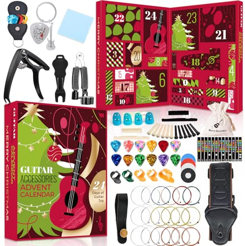 Guitar Advent Calendar 2026 Adults Teens, 24-Day Guitar Countdown Gift Set | Christmas Countdown Calendar with Assorted Guitar Picks Strap Lock and Capo