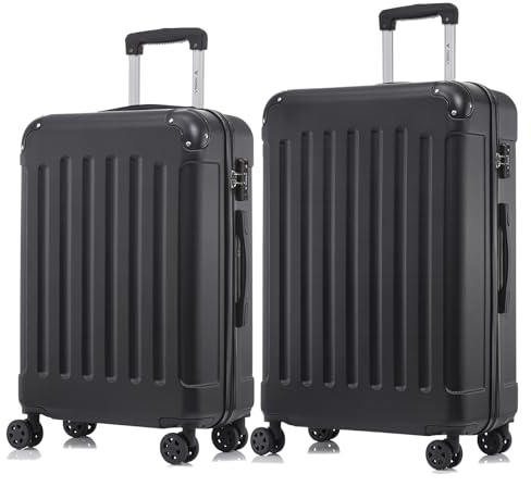 YONSLY Premium Reisekoffer TSA-Schloss,YKK-Reißverschluss Hartschalen-Koffer Trolley Kabinenkoffer Rollkoffer Suitcase Handgepäck 4 Rollen (Schwarz, L-XL-Set)