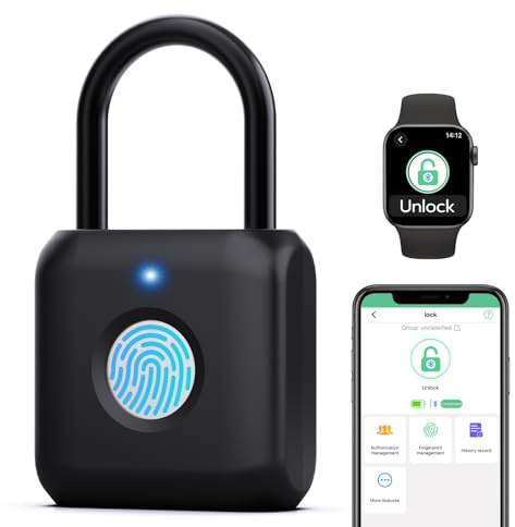 Keylesslife Fingerprint Padlock,Smart Padlock APP Control,Gym Locker Lock,Fingerprint Lock USB Rechargeable for Gym Locker,Locker, School,Storage Black