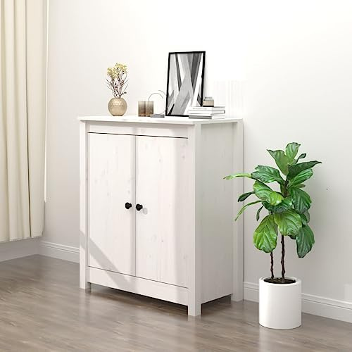 WIFESE Sideboard Weiß 70x35x80 cm Massivholz Kiefer Komodenschrank KüChenschrank Flur MöBel Allzweckschrank Kommode Flur Fernsehschrank