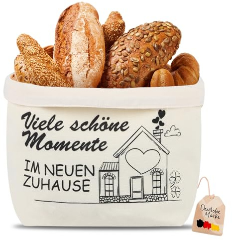 VIBINHO Brotkorb, Viele Schöne Momente IM NEUEN ZUHAUSE, Geschenke zum Einzug Ins Neue Haus Brotkorb Stoff Einzugsgeschenk, Brottasche Geschenkidee zum Einzug Richtfest Geschenk (Weiß)