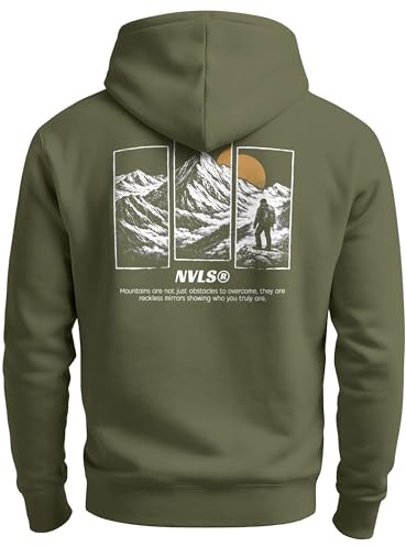 Neverless® Herren Hoodie Backprint Wandern Himalaya Rückenaufdruck Motiv Kapuzen-Pullover Männer Fashion Streetstyle