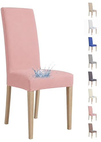 VKZ Coprisedia Impermeabile Elasticizzato per Sedia con Schienale Alto, Rivestimento Protettivo Antimacchia in Poliestere, Antiscivolo e Lavabile, per Sala da Pranzo-Rosa Set da 2 pezzi