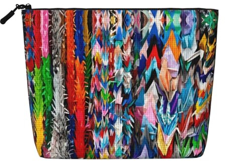 Trousse de toilette à motif flamant rose sur la plage pour femme, trousse de toilette simple couche, adaptée pour le rangement quotidien, les voyages et les voyages d'affaires., Origami Grues