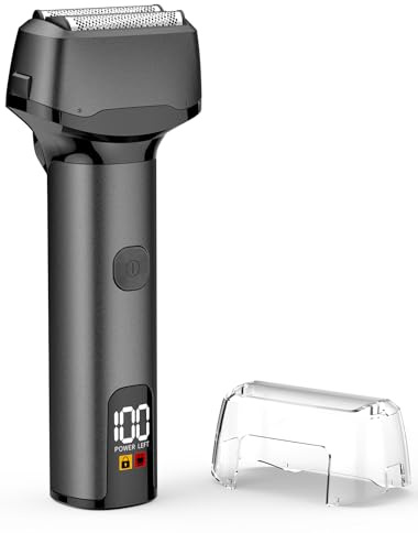 Rasoir Electriques Hommes, Rasoir à Grille avec Tondeuse De Précision Pour Sculpter, Shaver Humide et Sec, Recharge Rapide via Type-C, Autonomie de 60 Minutes (Noir)