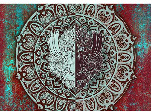 Runa Art Photo Wallpaper Mandala Monkey 352 x 250 cm Non-Woven Wall Art XXL Moderne Living Room Bedroom Red Blue 9168011a