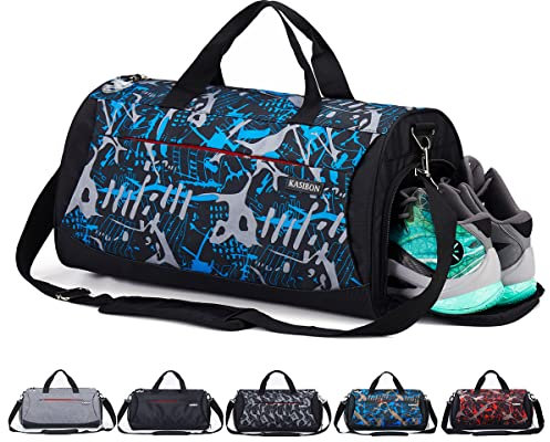 Sports Gym Bag with Shoes Compartment and Wet Pocket, Travel Duffle Bag for Men and Women (CamBlue) Size: 20 * 10.5 * 10 inches -35 Liters