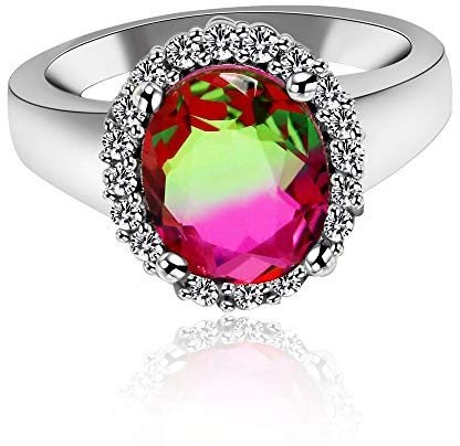 Uloveido Big Oval Square Erstellt Turmalin Oktober Birthstone Solitaire Ring Platin überzogene AAA CZ Hochzeitsband Verlobungsringe für Frauen