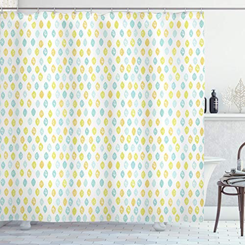 ABAKUHAUS Abstrakt Duschvorhang, Simplistic Zusammenfassung, Stoffliches Gewebe Badezimmerdekorationsset mit Haken, 175 x 240 cm, Erde Gelb Hellblau