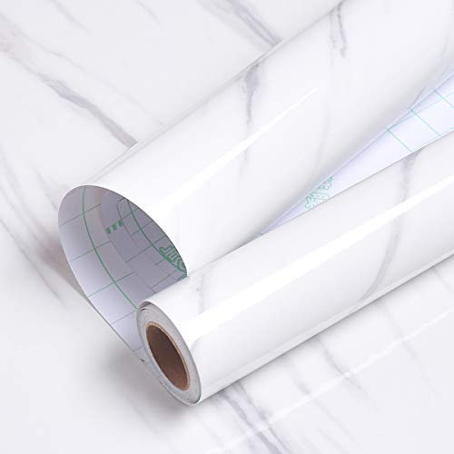 Livelynine 40CMX10M Klebefolie Marmor Möbel Selbstklebende Folie für Tisch Küchenarbeitsplatte Laptop Arbeitsplatte Küche Schminktisch Deko Schrank Folie Klebefolie Möbel Weiss Möbelfolie Zum Bekleben