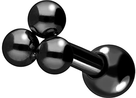 PIERCINGLINE Ohrpiercing 3 Kugeln Chirurgenstahl Piercing Schmuck Ohr Helix Schwarz