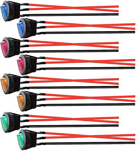 Gebildet 8pcs DC 12V-24V/10A Vorverkabelt Beleuchtet Runde Wippschalter,SPST EIN/Aus Kippschalter mit 4Farbe LED-licht für Auto Boot LKW