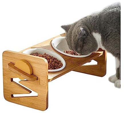 VODESON Gamelle surélevée pour chats et petits chiens, réglable avec 2 bols en céramique et pieds antidérapants