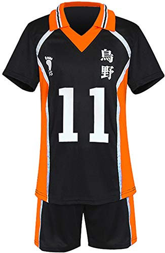 Gurbanton Anime Kostüm Jersey Karasuno High School Volleyball Uniform Cosplay Shirt Shorts, 11-tsukishima Kei, X-Large