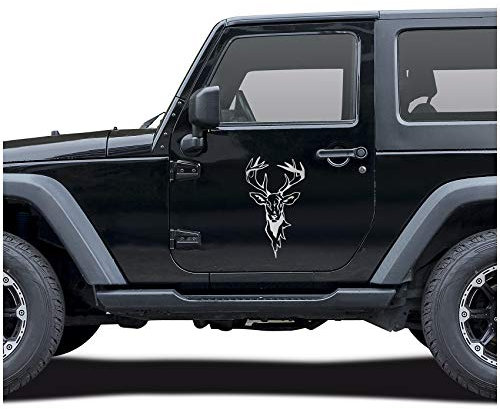 Hirsch Aufkleber Folie Dekor für Auto Kfz Zubehör Reh Kopf Motiv Rehwild Rotwild Jagen Jäger Förster Jagd Autoaufkleber (Silber Metallic, KX043 Groß)
