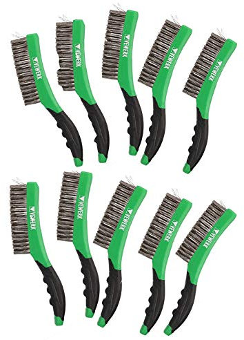 Hand Held Wire Brush with Stainless Steel Bristles + Soft Grip Handle 10pk