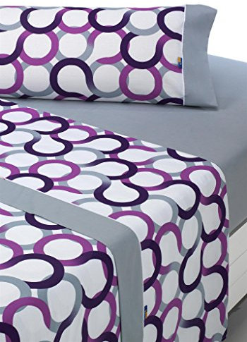 SABANALIA - Juego de sábanas Estampadas Aros | 4 Piezas | Dos Fundas de Almohada, Bajera Ajustable y sábana encimera | Cama 160 | Color Lila | (Disponible en Varios tamaños y Colores)