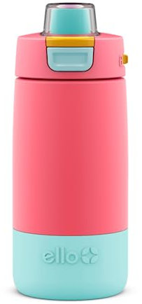 Ello Kids Colby - Borraccia termica in acciaio inox con cannuccia e sottobicchiere in silicone integrato, maniglia per il trasporto e coperchio con chiusura a prova di perdite, per zaino scolastico,