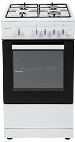 Willow WSG50W 50cm Wide Gas Cooker with Gas Oven, Integrated Grill, Four Burner Hob, Enamel Pan Supports, Easy Clean Interior in White