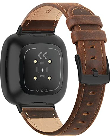 Tuocal Leder Armband Kompatibel für Versa 3 Armband/Versa 4 Armband Damen Herren, Echtleder Ersatzband Weiches Atmungsaktives Ersatzarmband Kompatibel mit Versa 4 / Versa 3 / Sense 2 / Sense