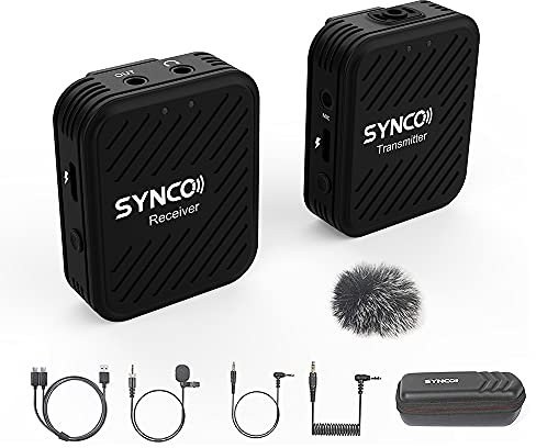 SYNCO G1 (A1) Sistema microfonico wireless 2.4G 70 m di raggio di trasmissione Spina da 3,5 mm per smartphone Fotocamera Videocamera Vlog Live Streaming Registrazione video di interviste