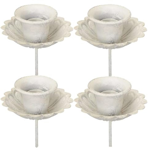 Tafelkerzenhalter für Adventskranz 4er Set - Kerzenhalter mit Spieß in weiß antik