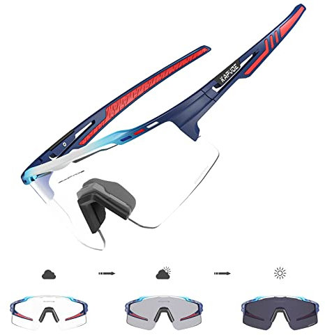 KAPVOE Selbsttönend Fahrradbrille Photochromatische UV400 Schutz Klar Sportsonnenbrille für Herren Damen Sport Radfahren MTB Radbrille Sportbrille Fahren Baseball Laufen Angeln Golf klar Blau 08