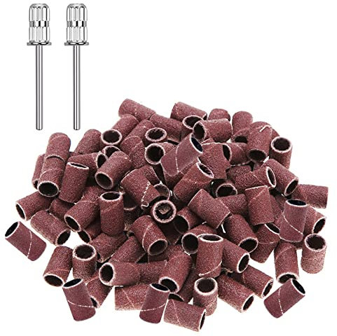 luoshaPUCY 100 Pezzi Nastri Abrasivi Manicure 180#, Ideale per Macchina Manicure Utensili Montati Teste di Molatura Cilindrica(2*Punta da Trapano per Unghie)