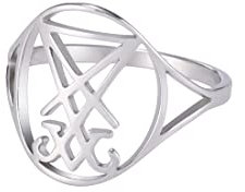 EUEAVAN Gothic Leviathan Satanic Cross Ring Dämon Satan Schwefel Okkult Luzifer Religiöser Schmuck Hexerei Amulett Frau Männer (Luzifer - silbern, 9)