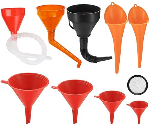 SENENQU Lot de 9 Entonnoirs de Carburant de Bouche Plastique Flexibles à Angle Droit, Entonnoir Universel à Essence avec Bec Détachable et Entonnoirs à Longue pour Moto Voiture Automobile