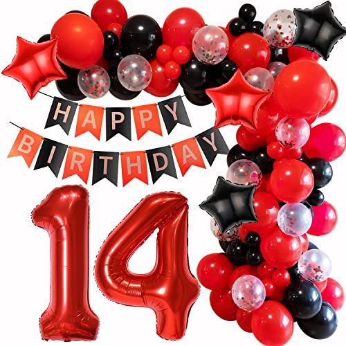 Rot 14 Geburtstag Deko Mädchen 14. Ballon Girlande Rot Schwarz Geburtstagsdeko 14 Junge Luftballons Girlande 14 Jahr Geburtstagdeko Rot Schwarz Deko 14 Geburtstag Luftballon Ballon Girlande