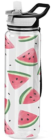 Coikll Sweet Watermelon Sport Water Bottle with Straw, Leakproof Tritan Bottle BPA Free Clear Water Bottle for Fitness Outdoor Gym Travel- 32 oz