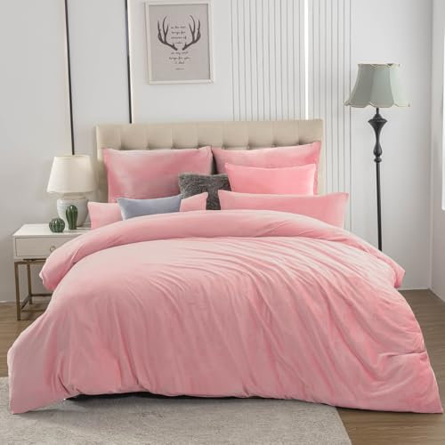 Soifox Winter Flanell bettwäsche 220x240 - Rosa Flauschige und warme Cashmere Touch Bettbezug + Kissenbezug 2er Set 80x80 cm mit Reißverschluss