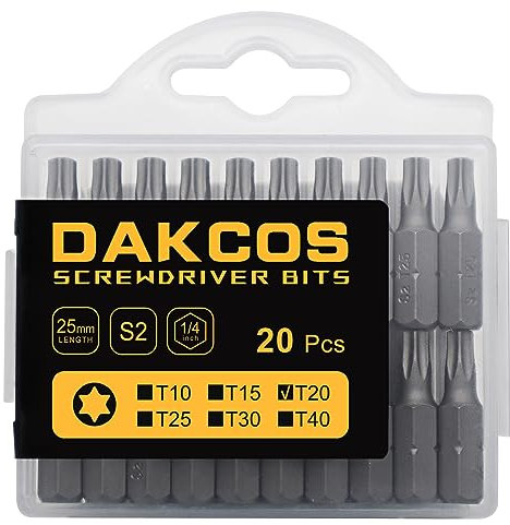 DAKCOS T20 Torx Bit, 20PCS Impact Driver Bits, 1/4 Screwdriver Bit Sets, Premium S2 Alloy Steel Bits, 25mm Long