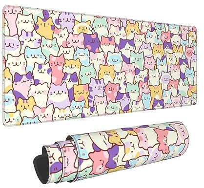 Grand tapis de souris Kawaii 80 x 30 cm XL - Tapis de souris de jeu amusant et mignon - Long tapis de souris pour clavier d'ordinateur - Base antidérapante - Bords cousus pour la maison, le bureau, le