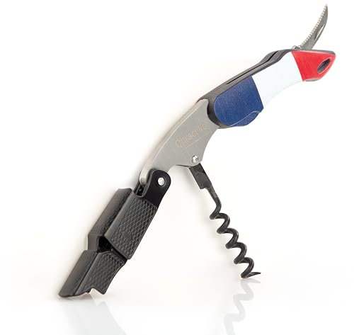 Qpractiko - Tire-bouchon Professionnel à Spirale en Téflon | Tire Bouchon Vin Drapeau France | Ouvre Bouteille de Vin, Coupe Capsule | Tire Bouchon Sommelier | Acier Inoxydable, 12x3 cm