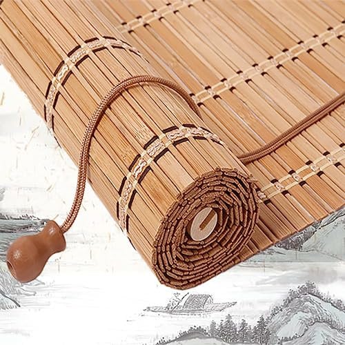 Bamboo Blackout Roller Blinds for Windows & Balcony, Tea Room Partition, Hotel Restaurant Elevator Curtain, Sunshade Filter Light Blinds