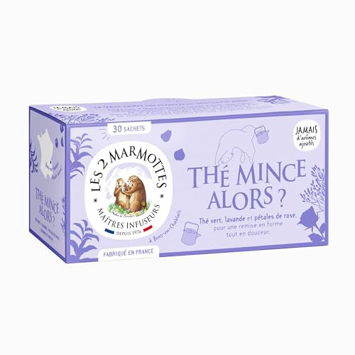 Les 2 Marmottes - Thé Mince Alors ? - Thé vert 100% BIO et pétales de rose - Cure amincissement et remise en forme - Sans arômes ajoutés - 30 Sachets par boite - Made in France - 63g