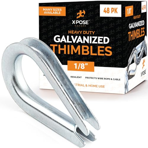 Galvanized Steel Thimbles for Wire Rope - 1/8 Inch - Marine Rigging, Sailing, Boat Anchor, Fishing, Railing, DIY, Hobby, Commercial, Industrial Applications - by Xpose Safety Pack of 48
