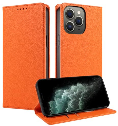 FERLAN Cover compatible with iPhone 11 Pro Max Case Leather Wallet Book Flip Folio Stand View Magnetic Closure with Card Slots Cover PU Leather Wallet Case (orange)