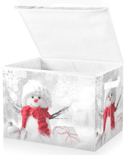 Mnsruu Christmas Baskets Collapsible Storage Bins with Lids, Snowman in Winter Storage Boxes Clothes Baskets for Organizing